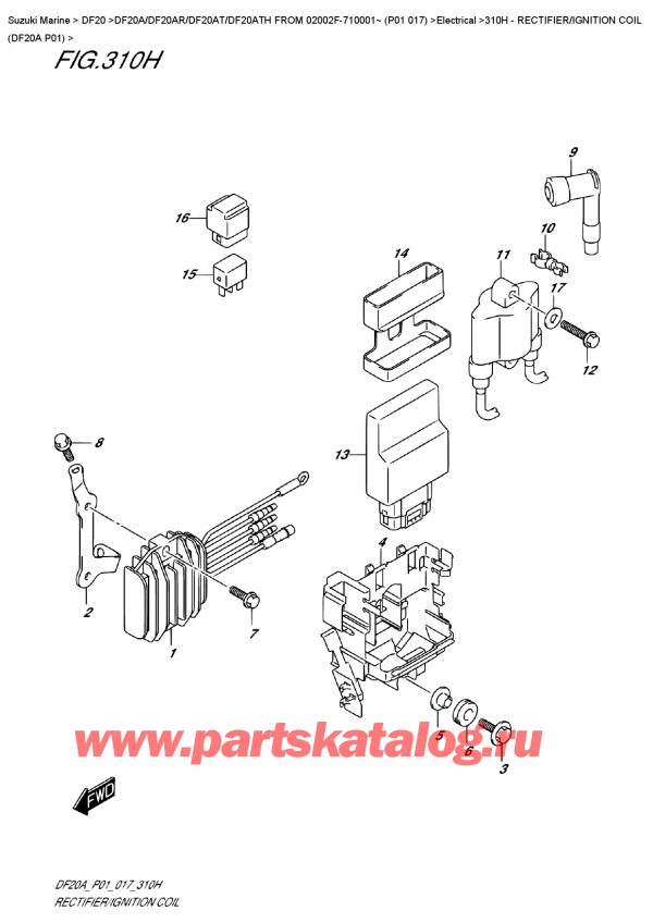 Suzuki DF20 AS / AL FROM 02002F-710001~ (P01 017) / 310H - Выпрямитель / Катушка зажигания (Df20A P01)