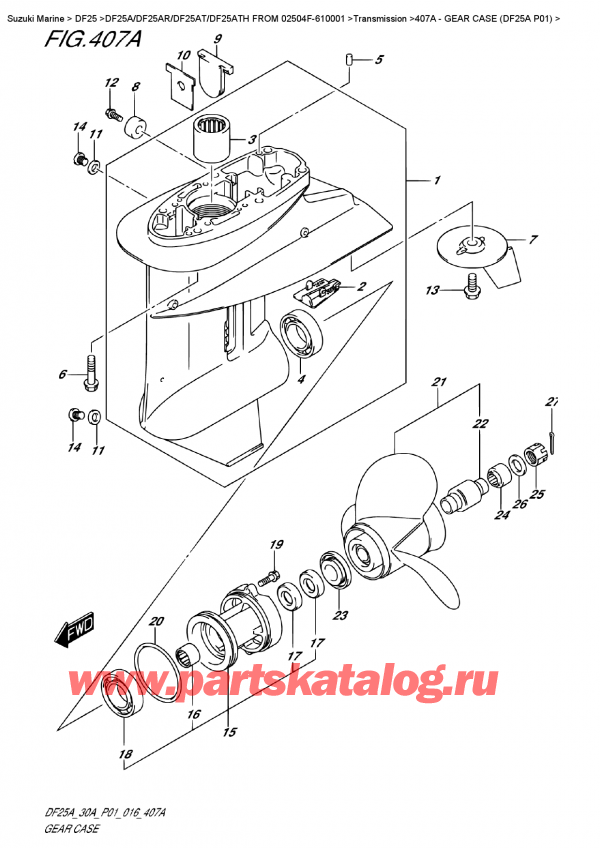 Suzuki DF25 AS / AL FROM 02504F-610001 / 407A - Картер коробки передач (Df25A P01)