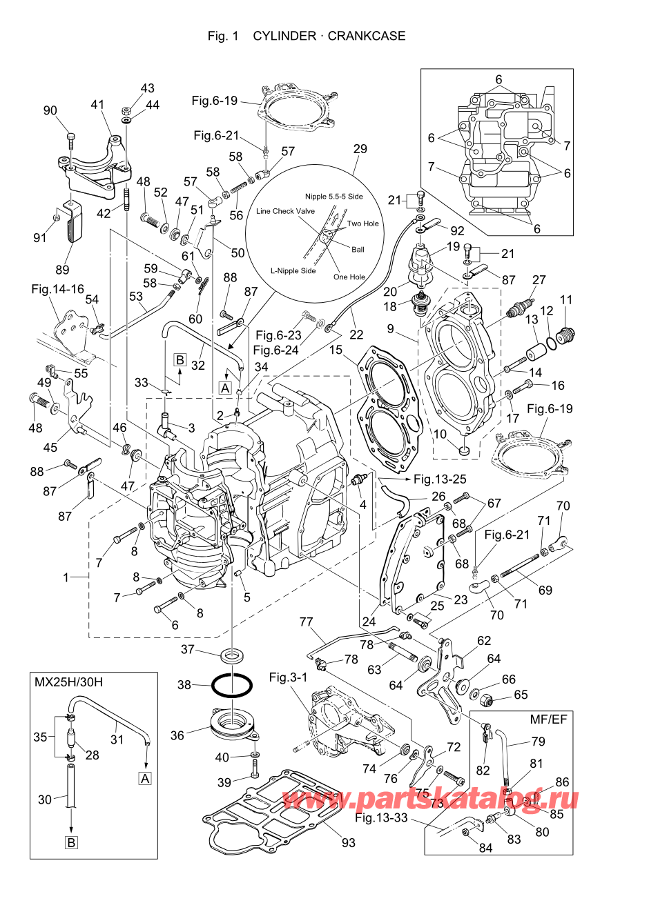 Tohatsu M-25H (002-21025-A) / Fig-01 Цилиндр / Кривошип Case 