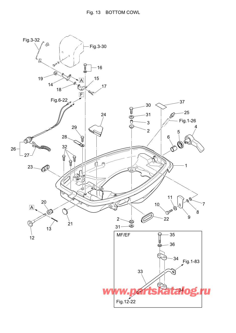 Tohatsu M-25H (002-21025-A) / Fig-13 Низ капота 