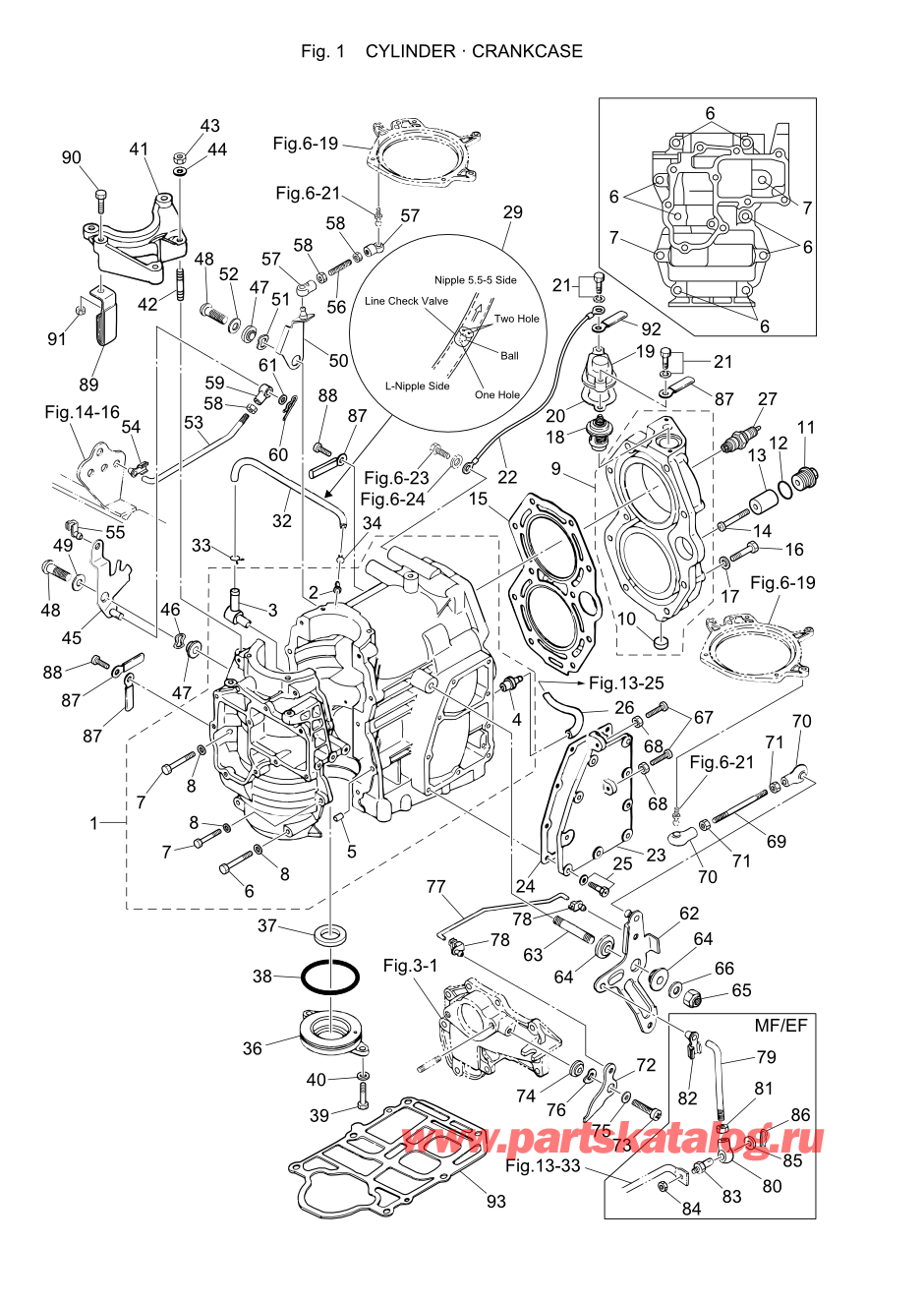 Tohatsu M-25H (002-21025-0AE) / Fig-01 Цилиндр / Кривошип Case 