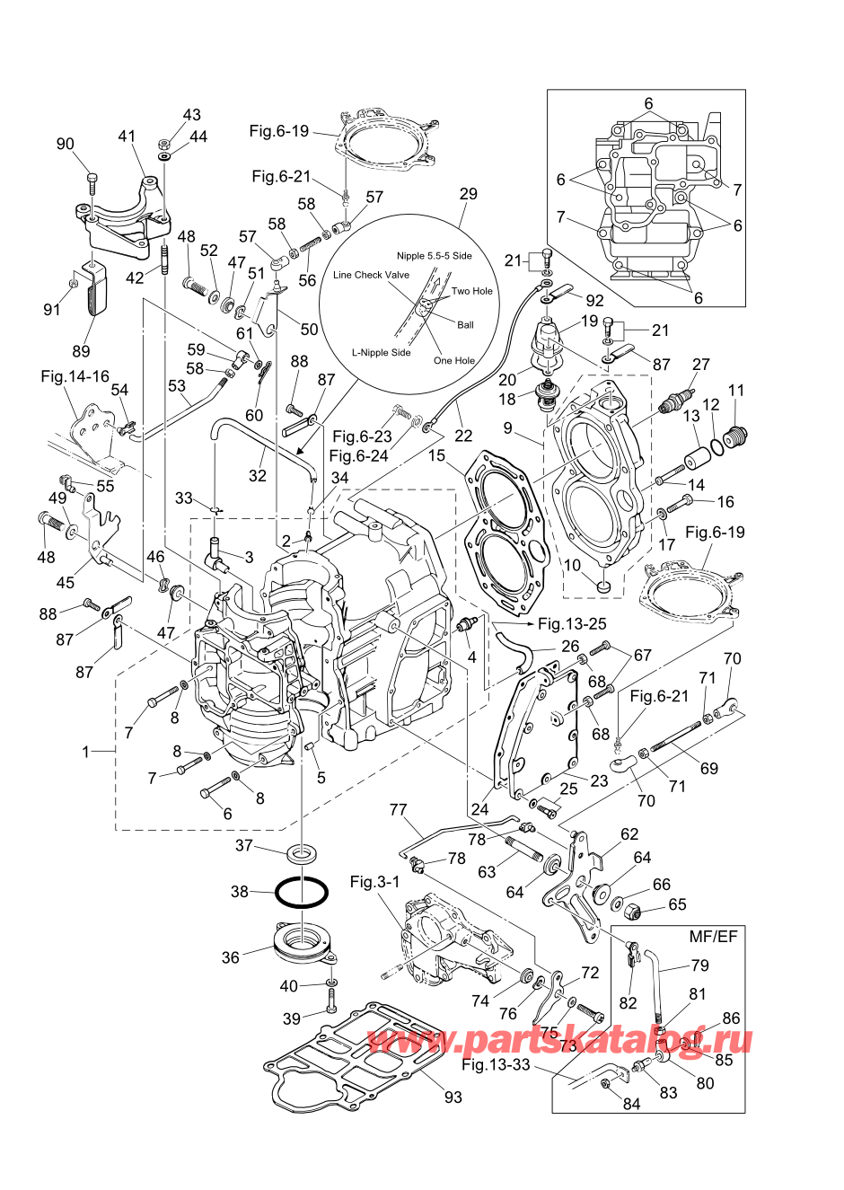 Tohatsu M-25H (002-21025-0AF) / Fig-01 Цилиндр / Кривошип Case 