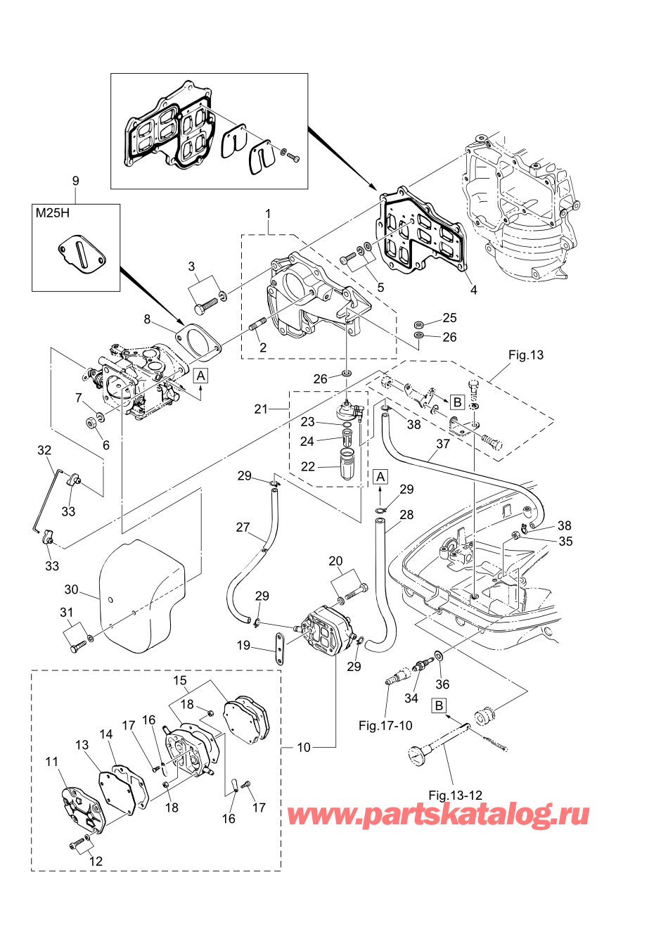 Tohatsu M-25H (002-21025-0AF) / Fig-03 Впускной коллектор / Топливный насос 