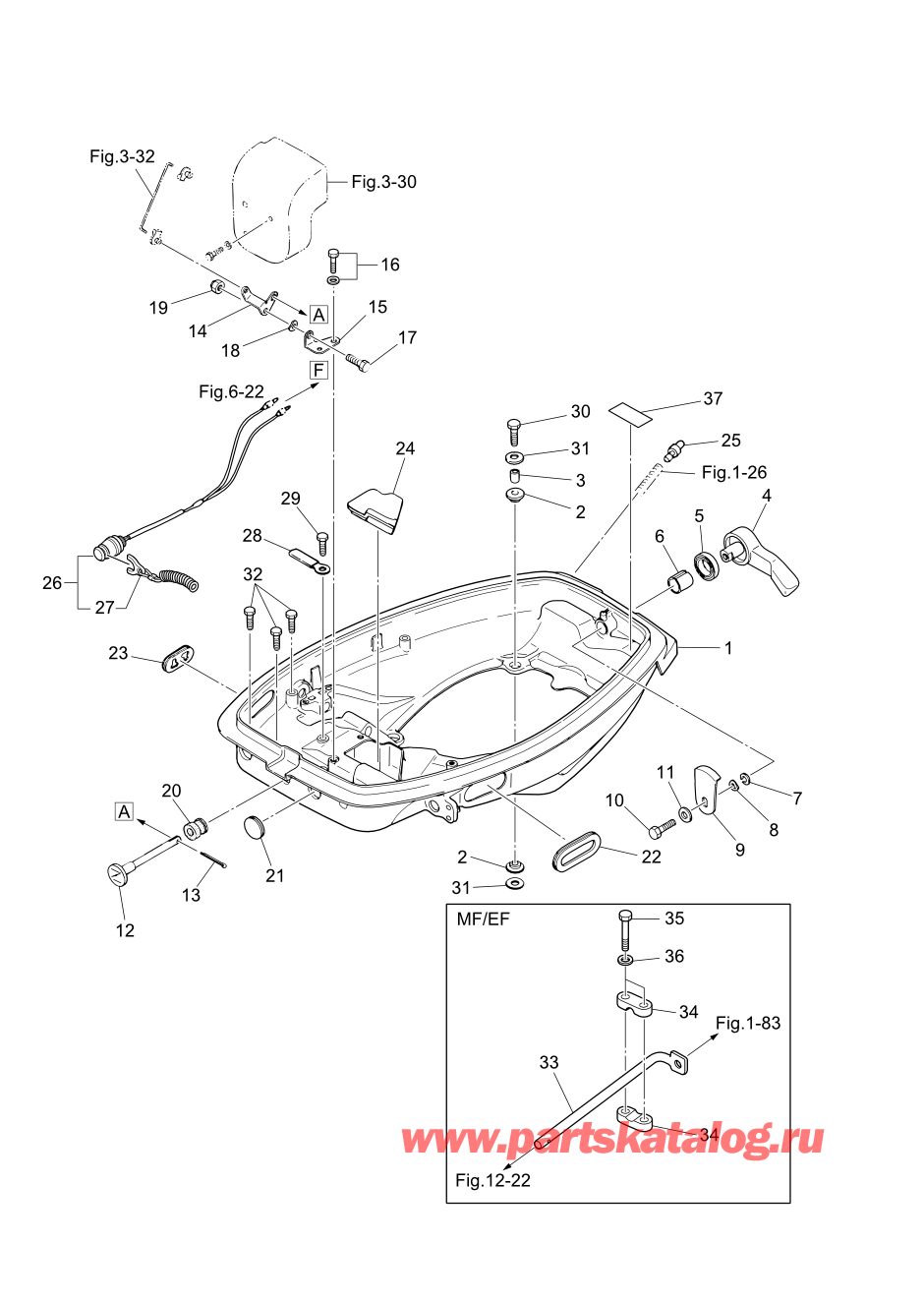 Tohatsu M-25H (002-21025-0AF) / Fig-13 Низ капота 