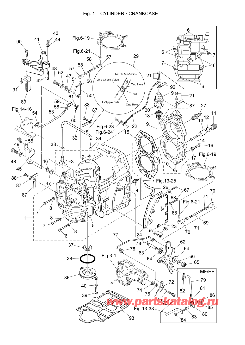 Tohatsu M-30H (002-21025-A) / Fig-01 Цилиндр / Кривошип Case 