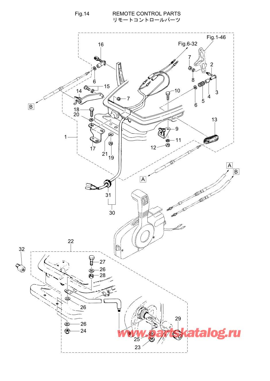 Tohatsu M15D2 (002-21043-9) / Fig.14 Запчасти для дистанционного управления 