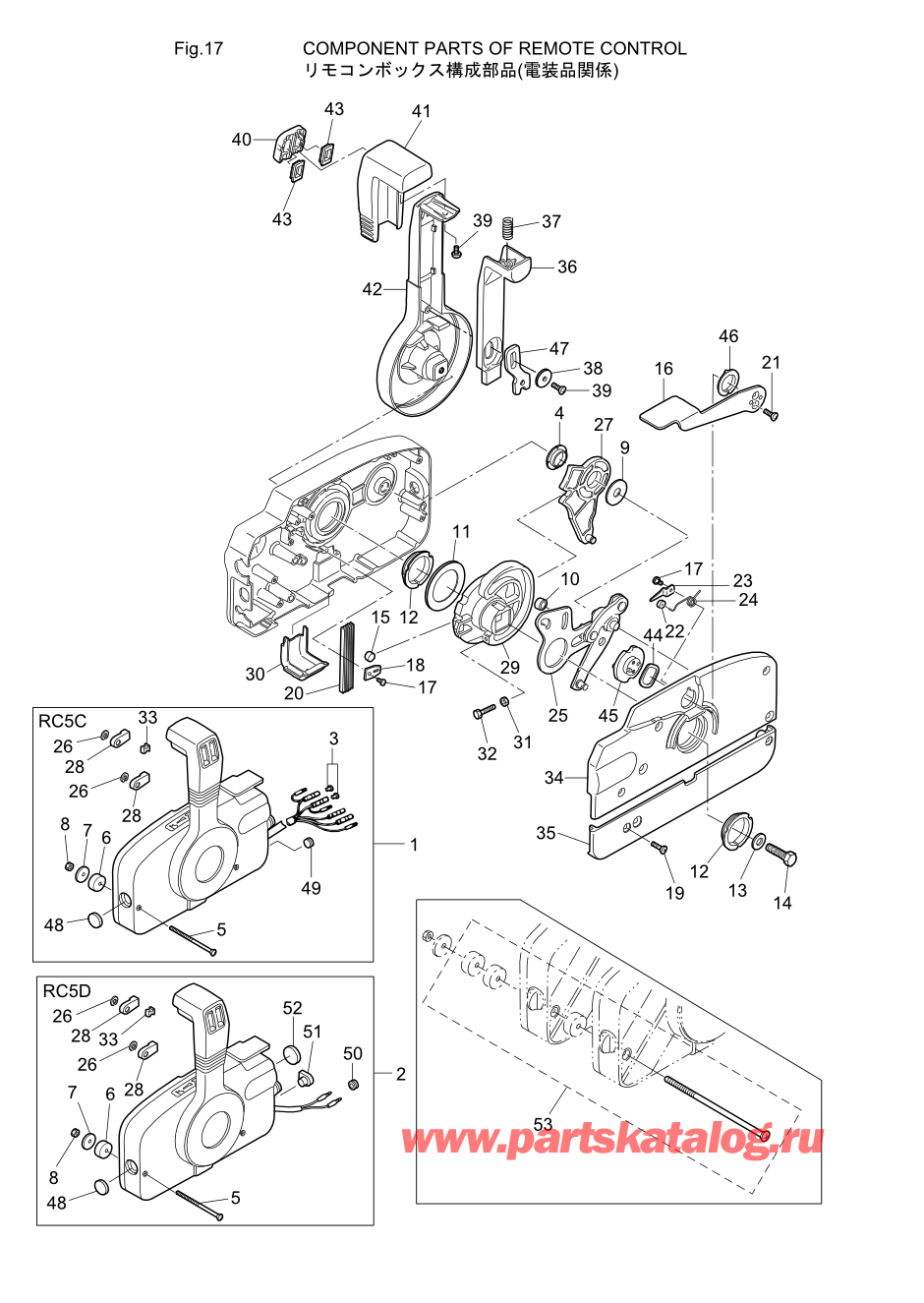 Tohatsu M15D2 (002-21043-9) / Fig.17 детали и запчасти Of Дистанционное управление 