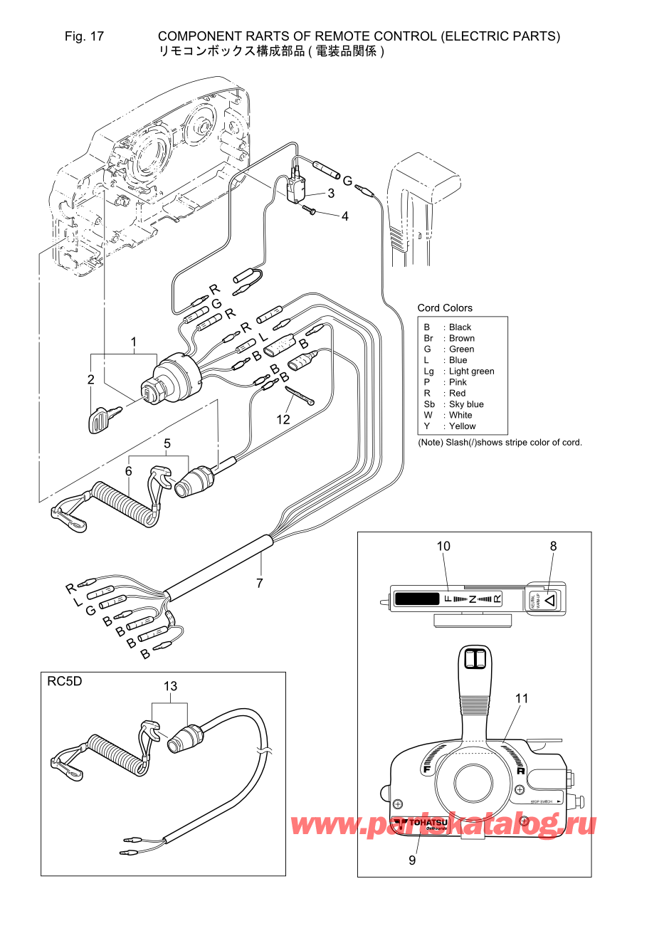 Tohatsu M15D2 (002-21043-9) / Fig.18 детали и запчасти Of Дистанционное управление (Электрические части) 