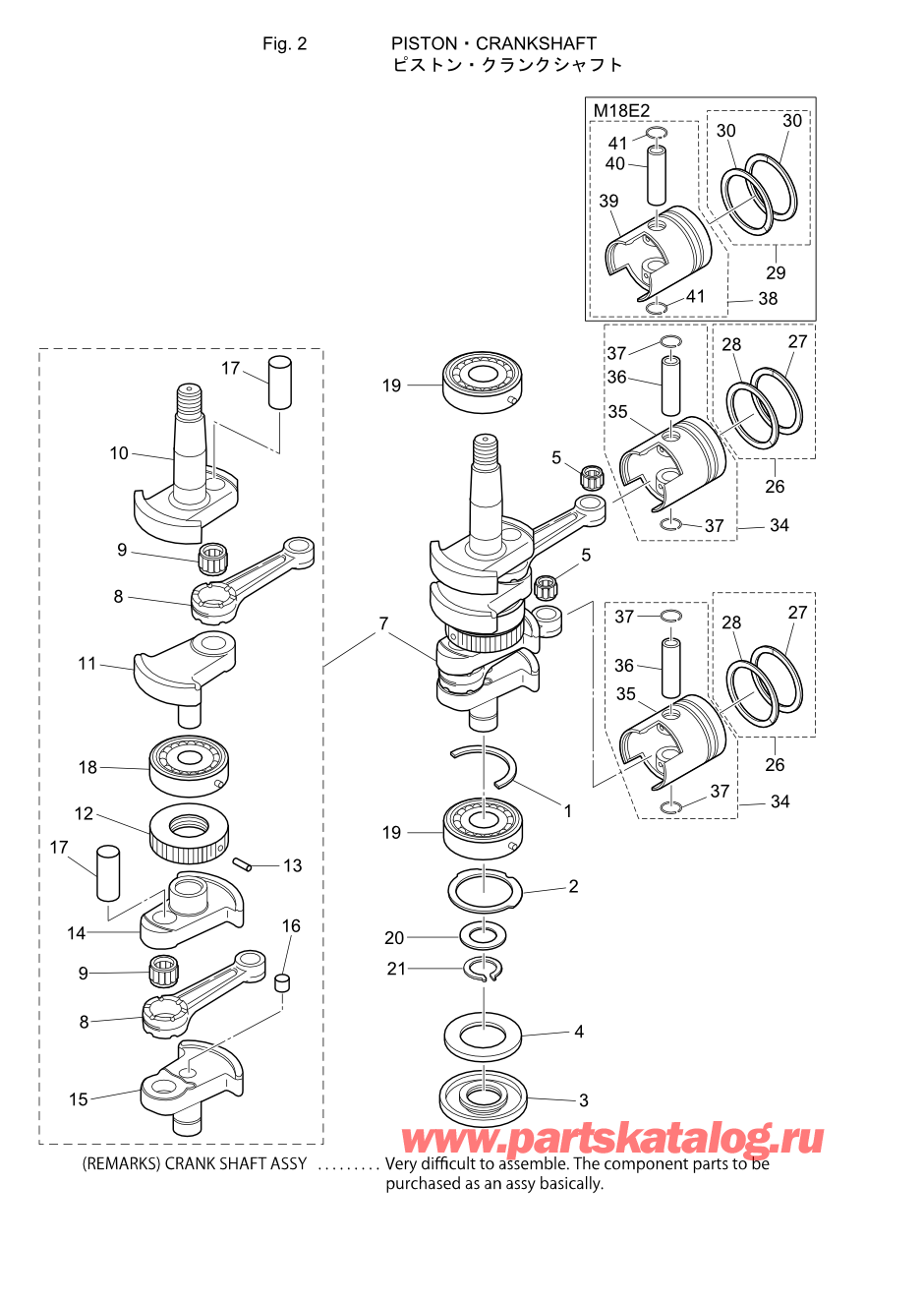 Tohatsu M15D2 (002-21043-A) / Fig.02 Поршень / Коленвал 