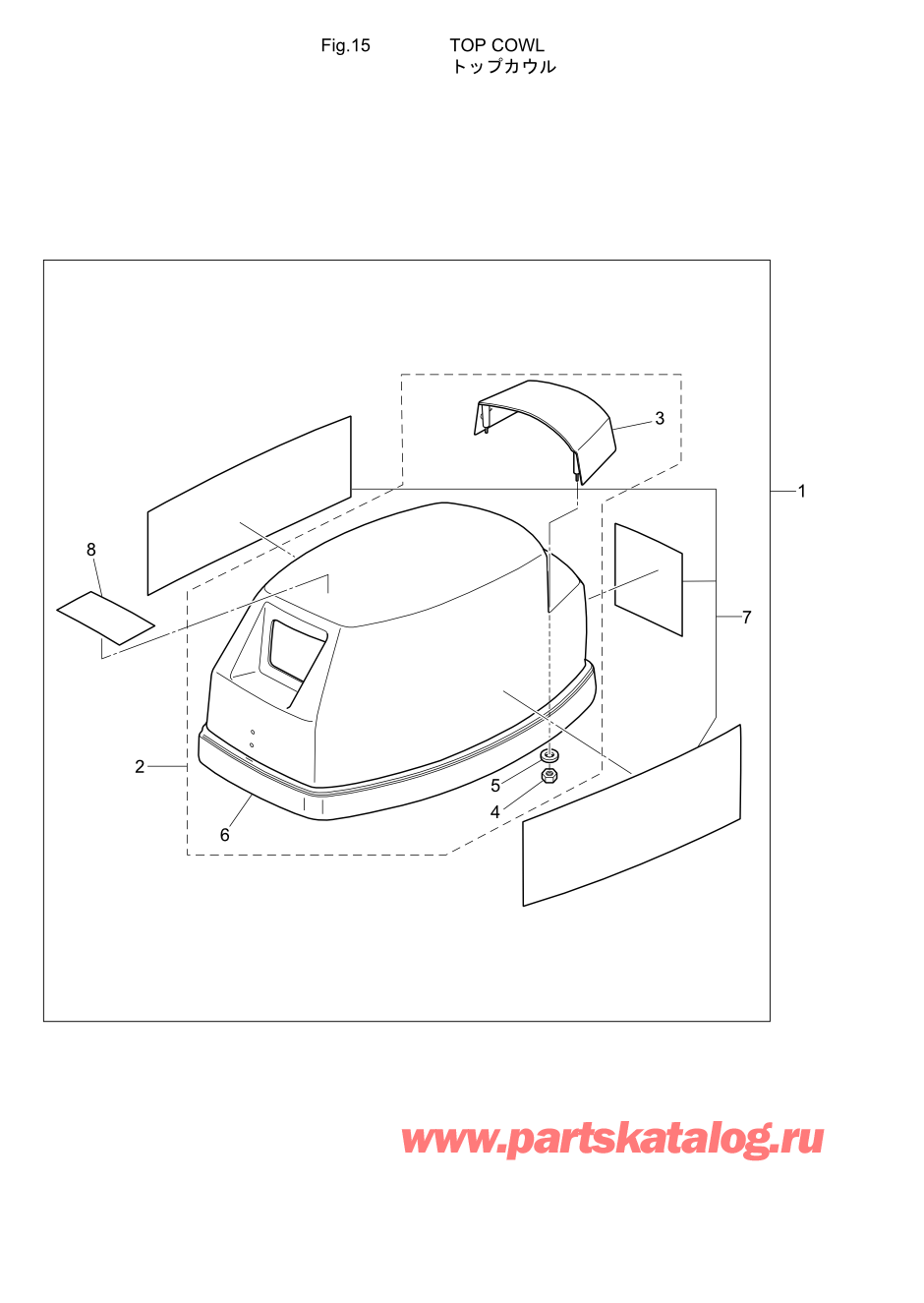 Tohatsu M15D2 (002-21043-A) / Fig.15 Верх капота 