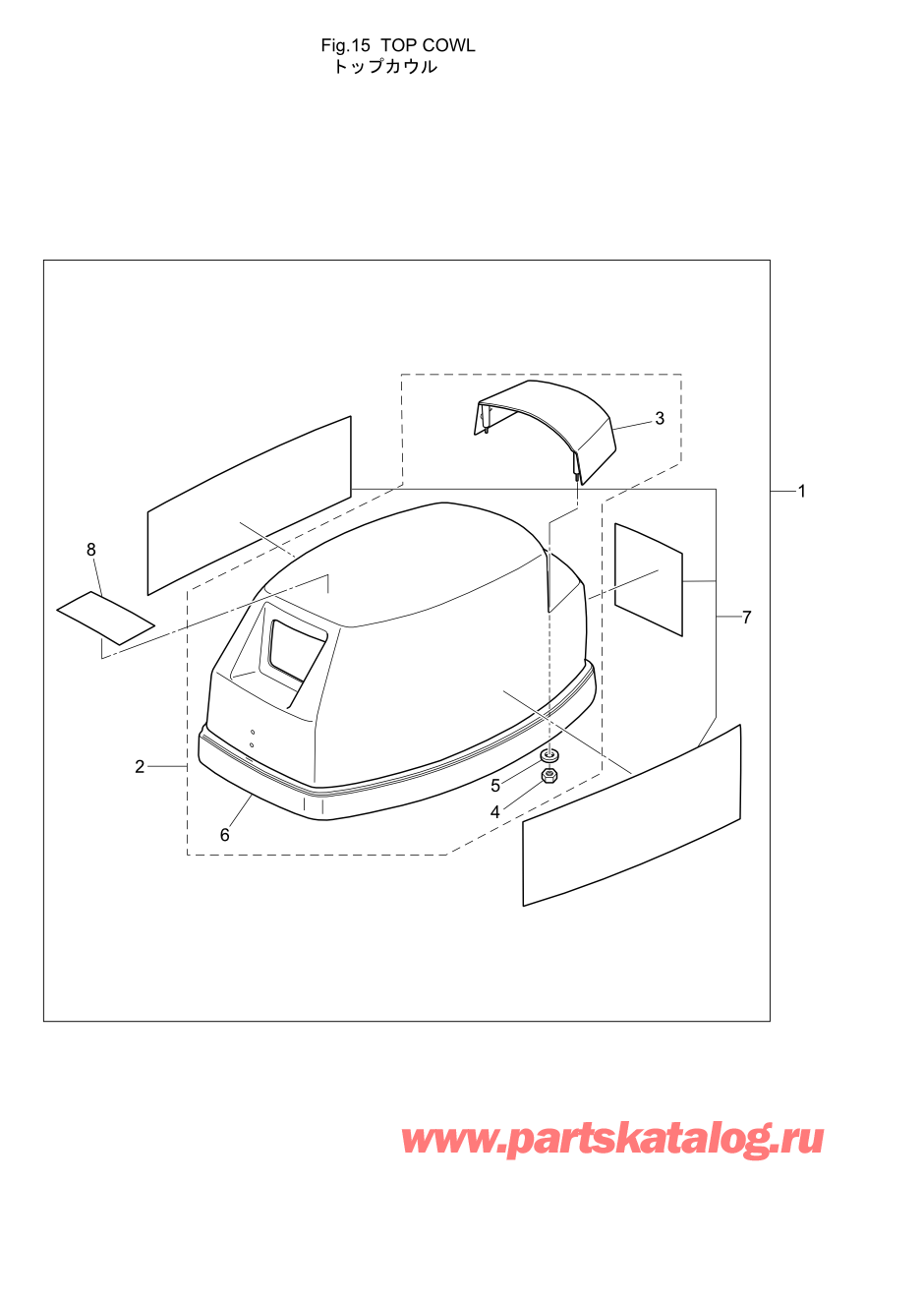 Tohatsu M15D2 (002-21043-0AE) / Fig.15 Верх капота 