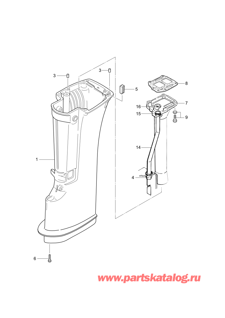 Tohatsu M15D2 (:002-21043-0AF) / Fig.08 Корпус вала передачи 