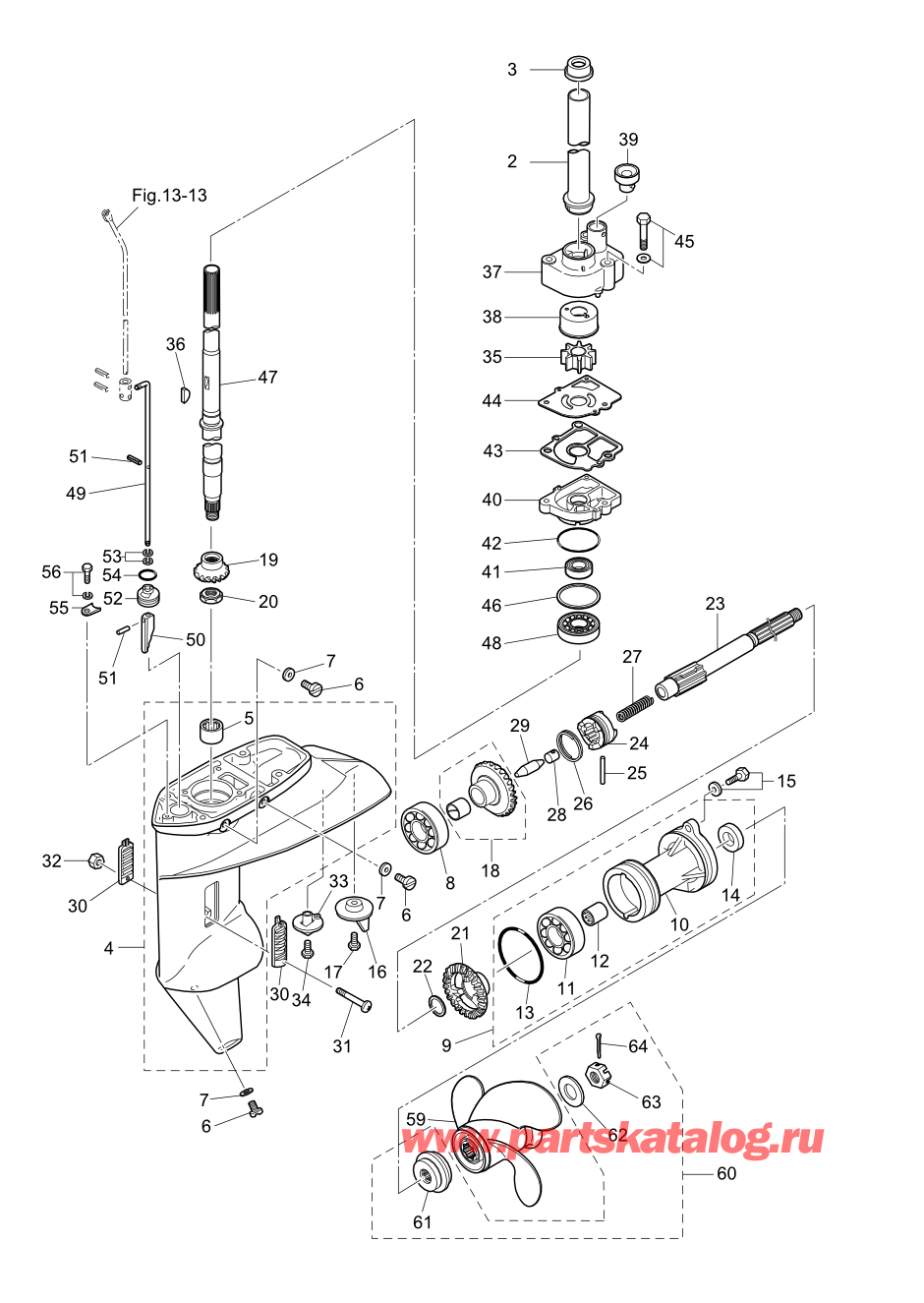 Tohatsu M15D2 (:002-21043-0AF) / Fig.09 Картер коробки передач 