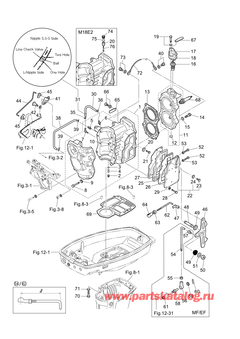 Tohatsu M15D2 (002-21043-0AG) / Fig.01 Цилиндр / Кривошип Case 