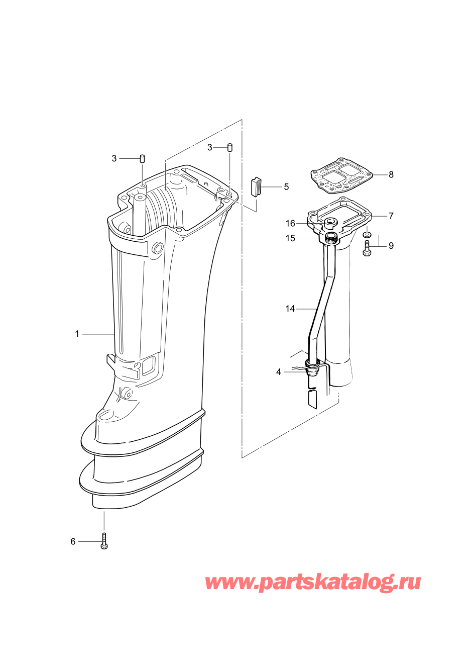 Tohatsu M15D2 (002-21043-0AG) / Fig.08 Корпус вала передачи 