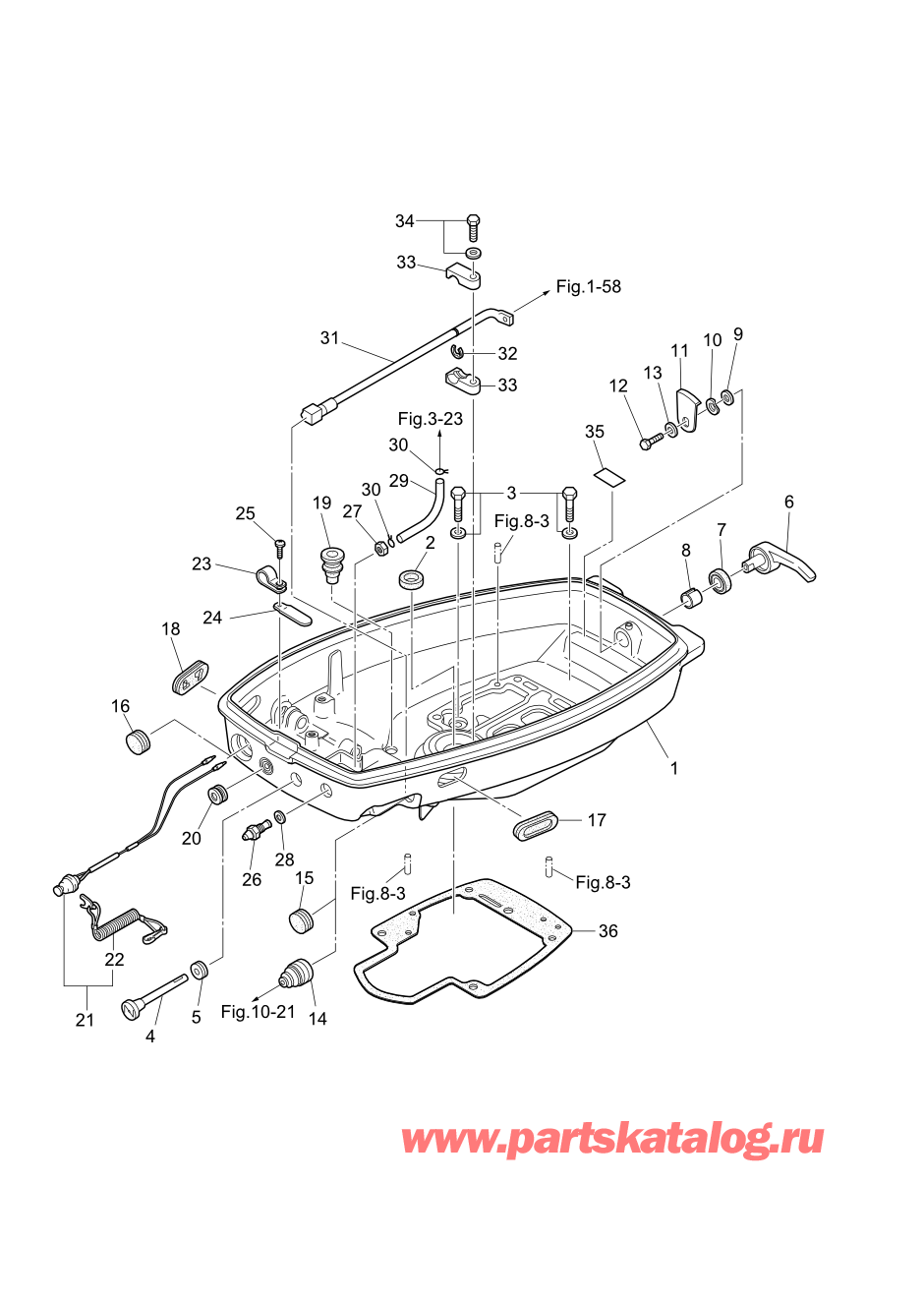 Tohatsu M15D2 (002-21043-0AG) / Fig.12 Низ капота 