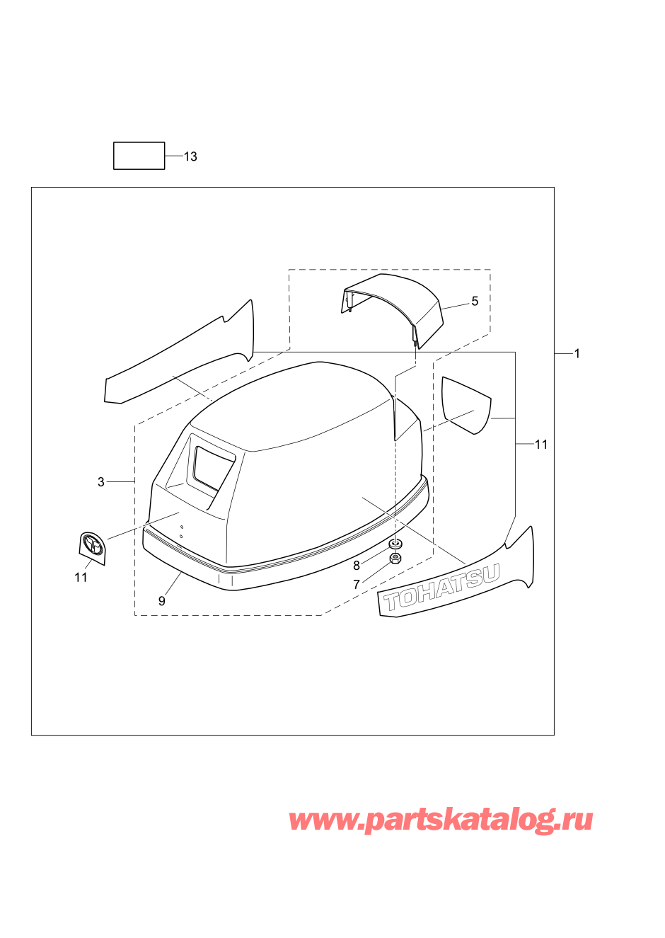 Tohatsu M15D2 (002-21043-0AG) / Fig.15 Верх капота 