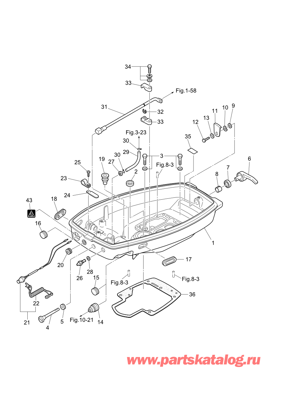 Tohatsu M15D2 (002-21043-0AH) / Fig.12 Низ капота 