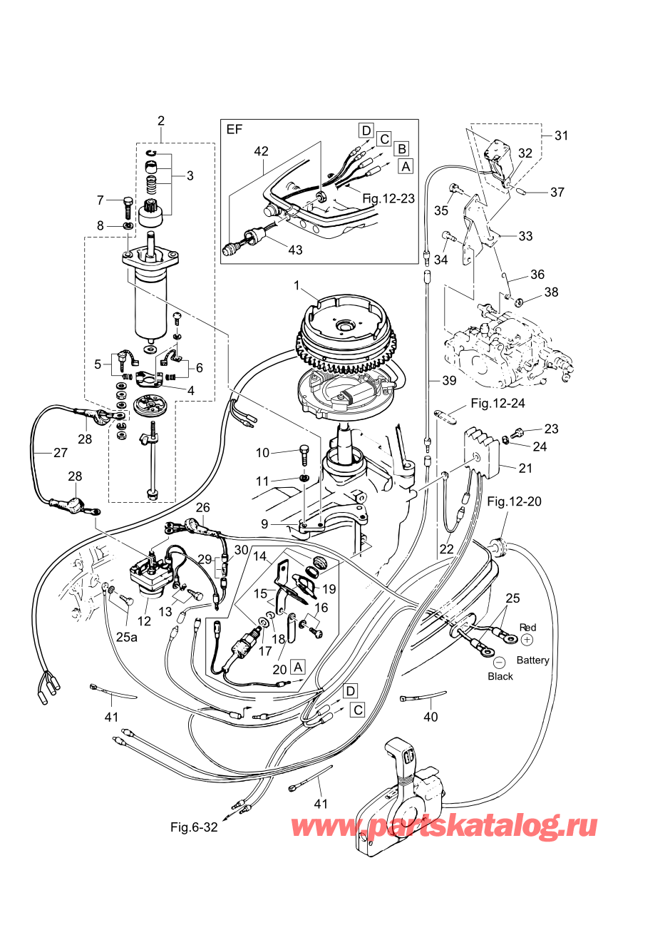 Tohatsu M15D2 (002-21043-0BA) / Fig.07 Электростартер (ef / ep Model) 