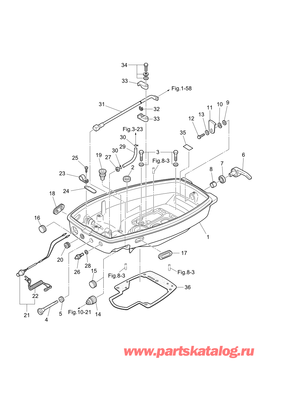 Tohatsu M15D2 (002-21043-0BA) / Fig.12 Низ капота 