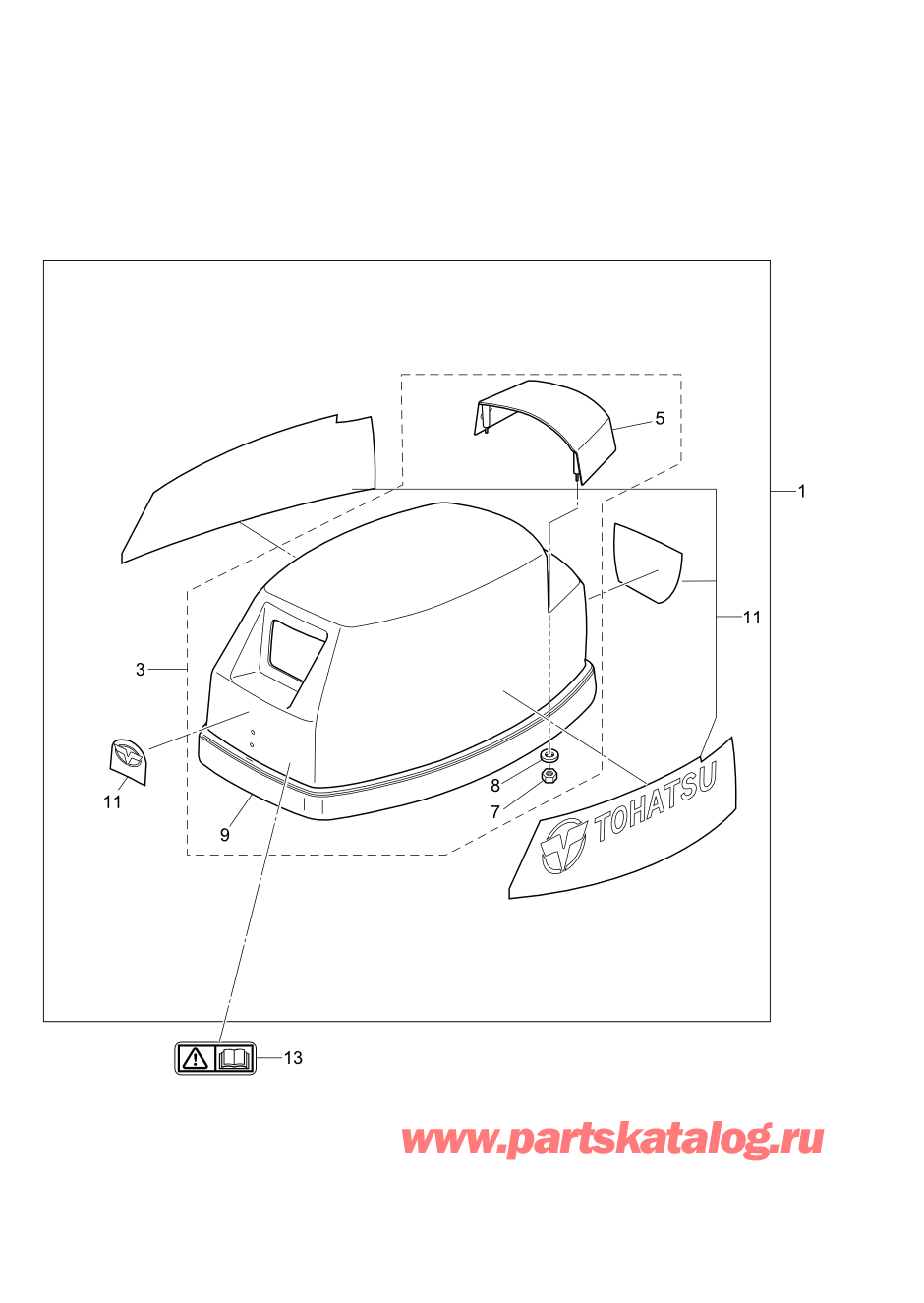 Tohatsu M15D2 (002-21043-0BA) / Fig.15 Верх капота 