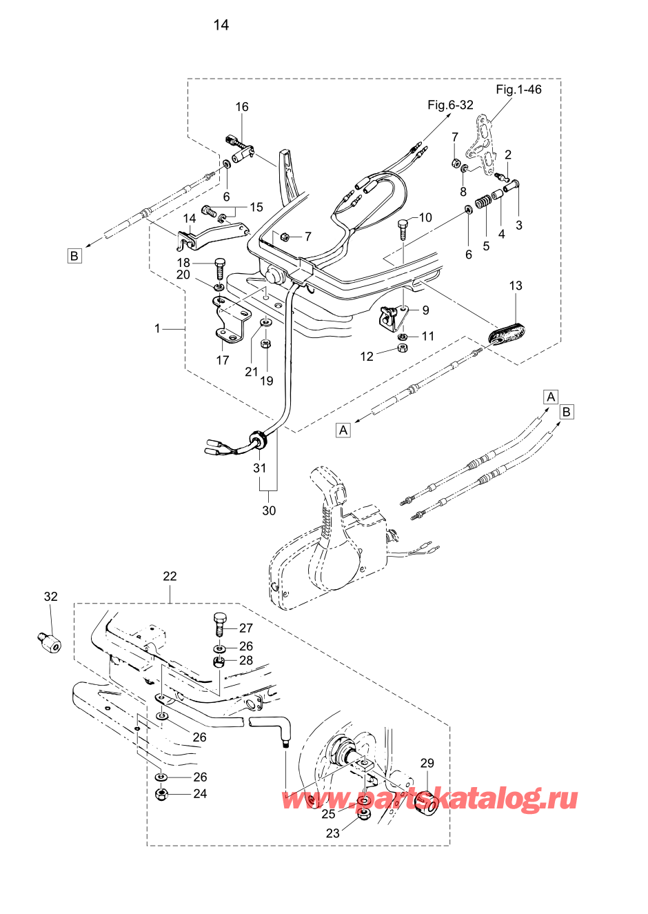 Tohatsu M15D2 (002-21043-0BB) / Fig.14 Запчасти для дистанционного управления 