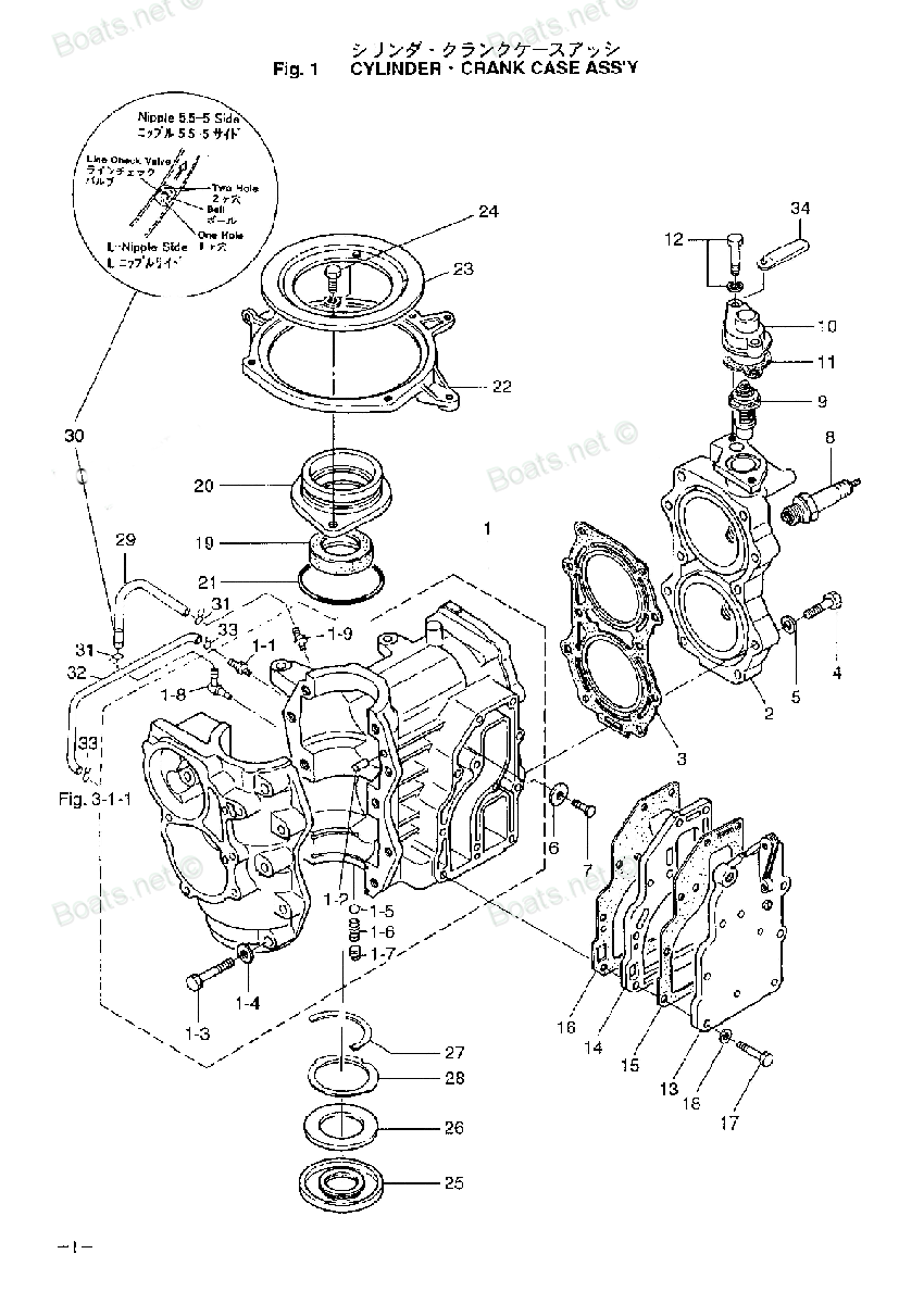 tohatsu   M15D2  / Цилиндр, Кривошип Case в сборе 