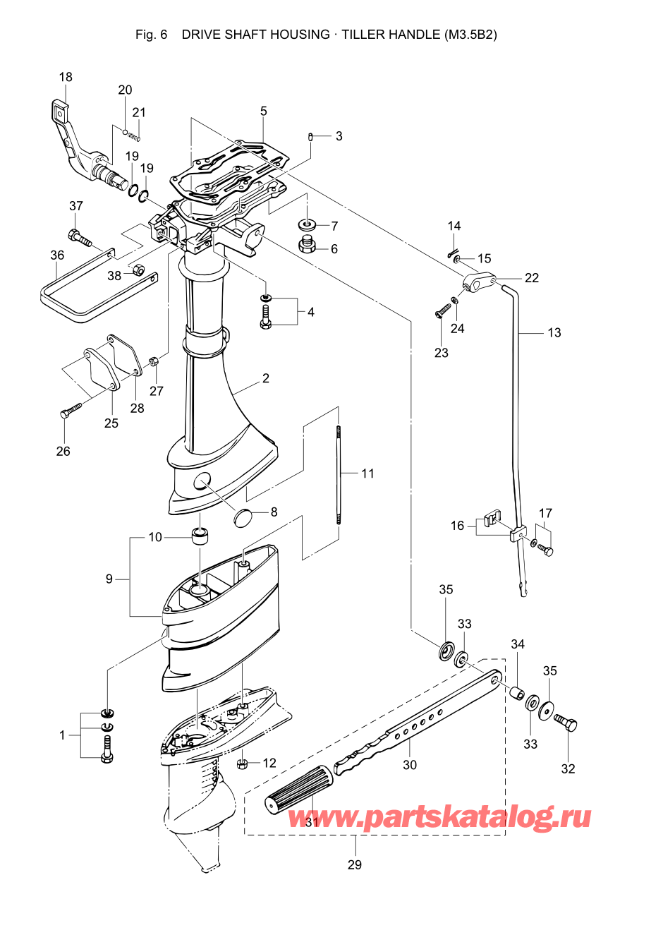 Tohatsu M2.5A2 (002-21040-8) / Fig.06 Корпус вала передачи / Румпель (m3.5b2) 