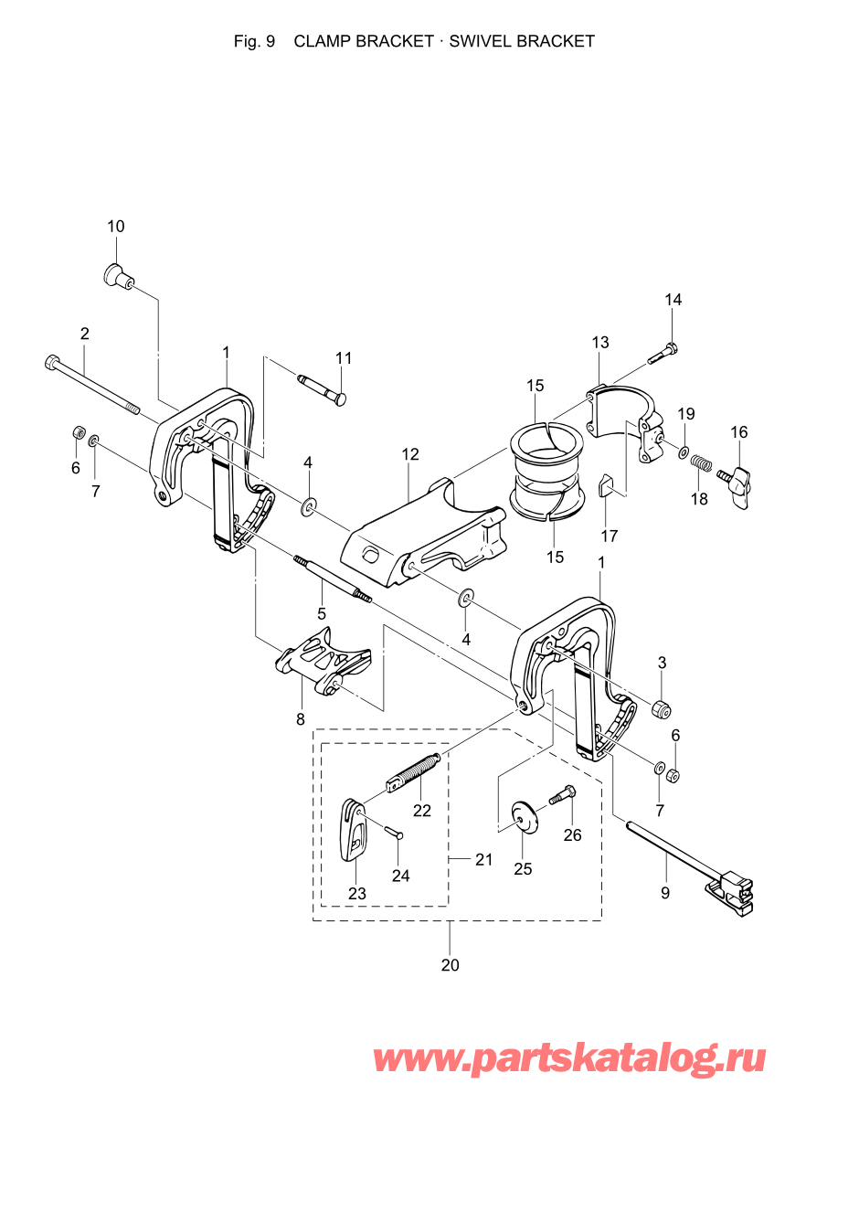 Tohatsu M2.5A2 (002-21040-8) / Fig.09 Кронштейн транца / Поворотный кронштейн 