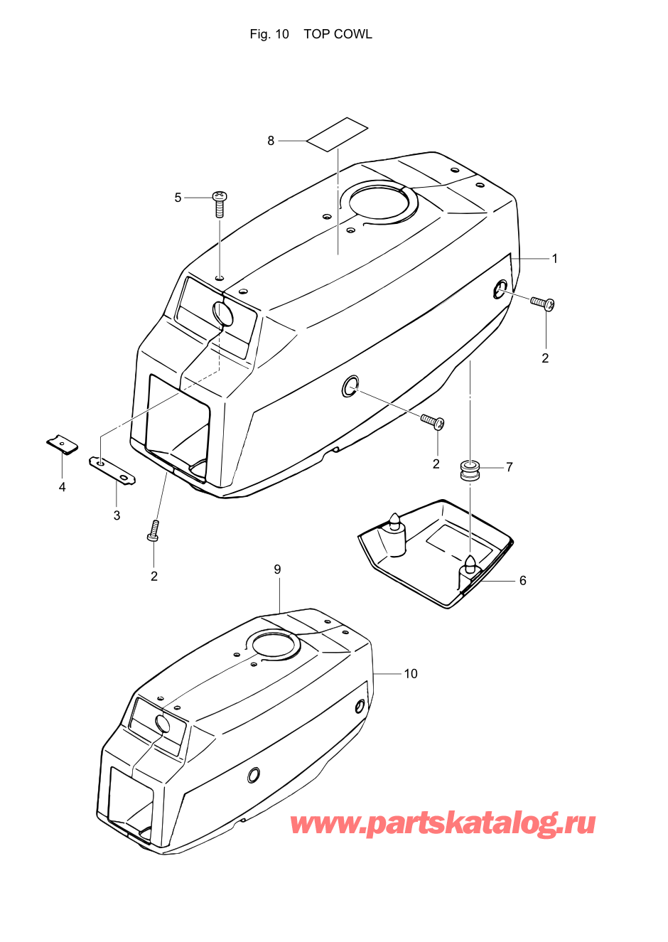 Tohatsu M2.5A2 (002-21040-8) / Fig.10 Верх капота 