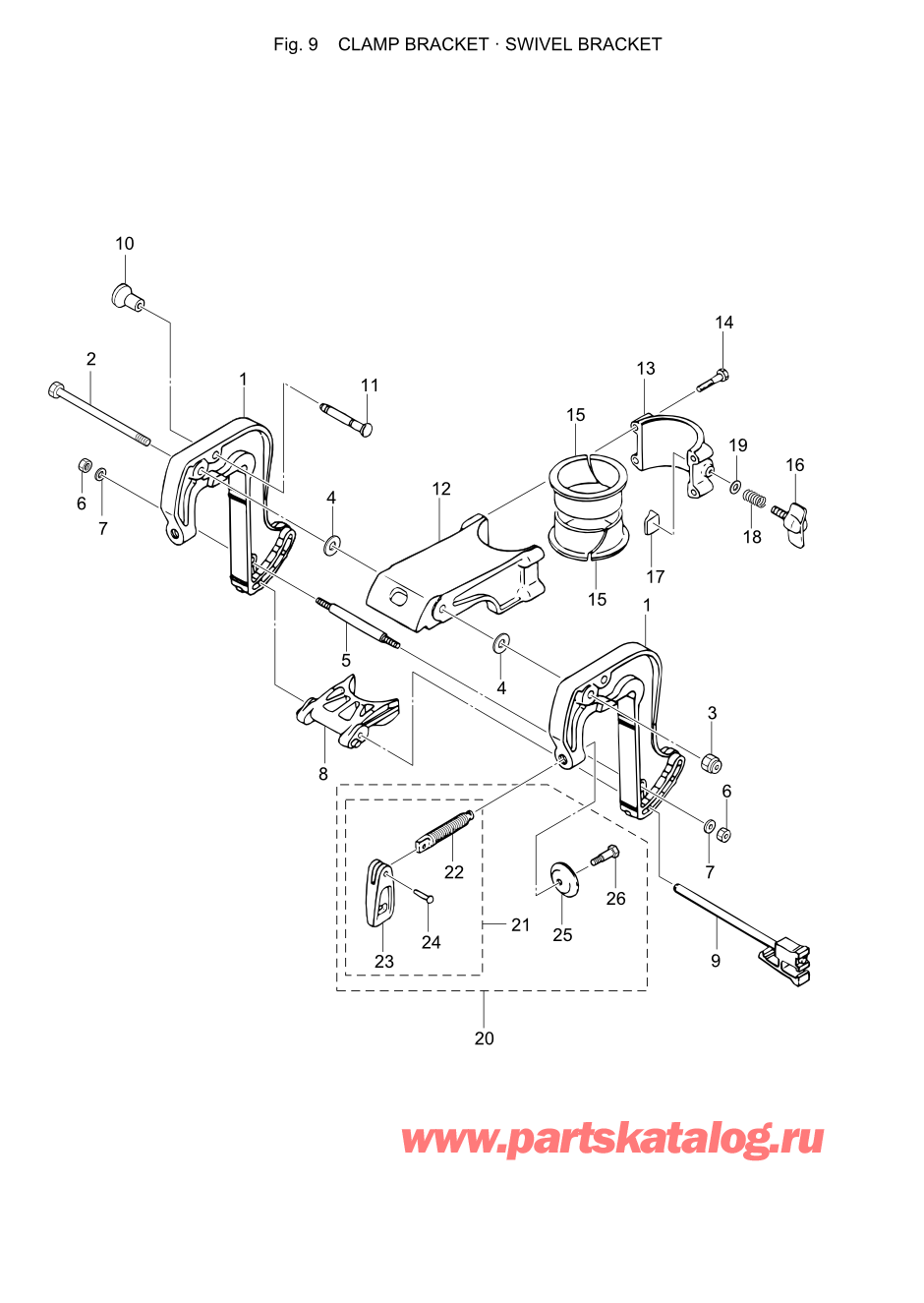 Tohatsu M2.5A2 (002-21040-9) / Fig.09 Кронштейн транца / Поворотный кронштейн 