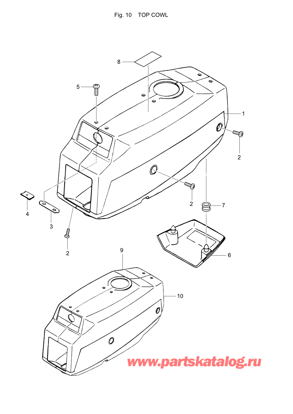 Tohatsu M2.5A2 (002-21040-9) / Fig.10 Верх капота 