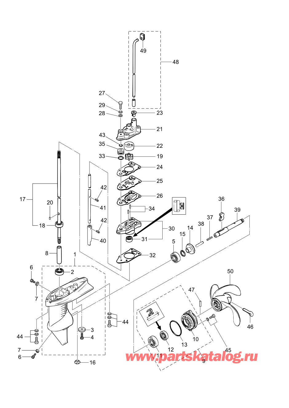 Tohatsu M2.5A2 (002-21040-0AF) / Fig.07 Картер коробки передач (m3.5b2) 