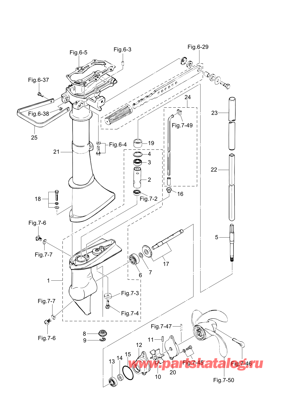 Tohatsu M2.5A2 (002-21040-0AF) / Fig.08 Корпус вала передачи / Картер коробки передач (m2.5 / 3.5a2) 