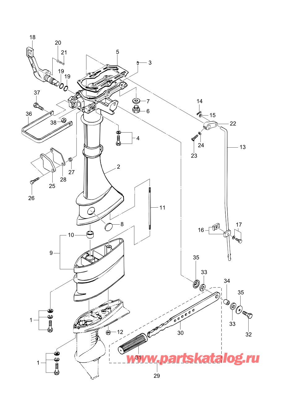 Tohatsu M2.5A2 (002-21040-0AG) / Fig.06 Корпус вала передачи / Румпель (m3.5b2) 