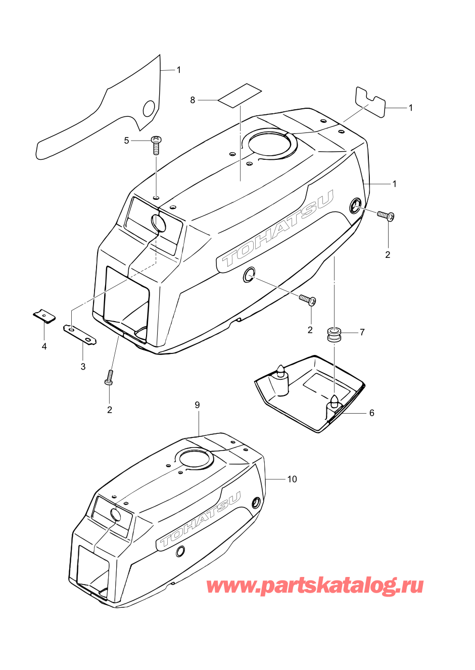 Tohatsu M2.5A2 (002-21040-0AG) / Fig.10 Верх капота 