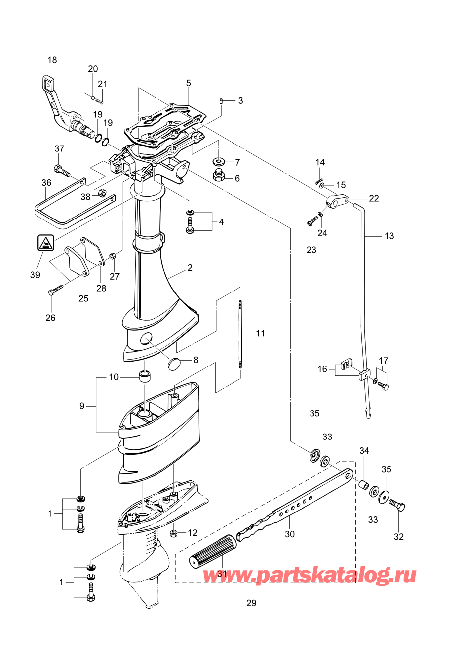 Tohatsu M2.5A2 (002-21040-0AH) / Fig.06 Корпус вала передачи / Румпель (m3.5b2) 