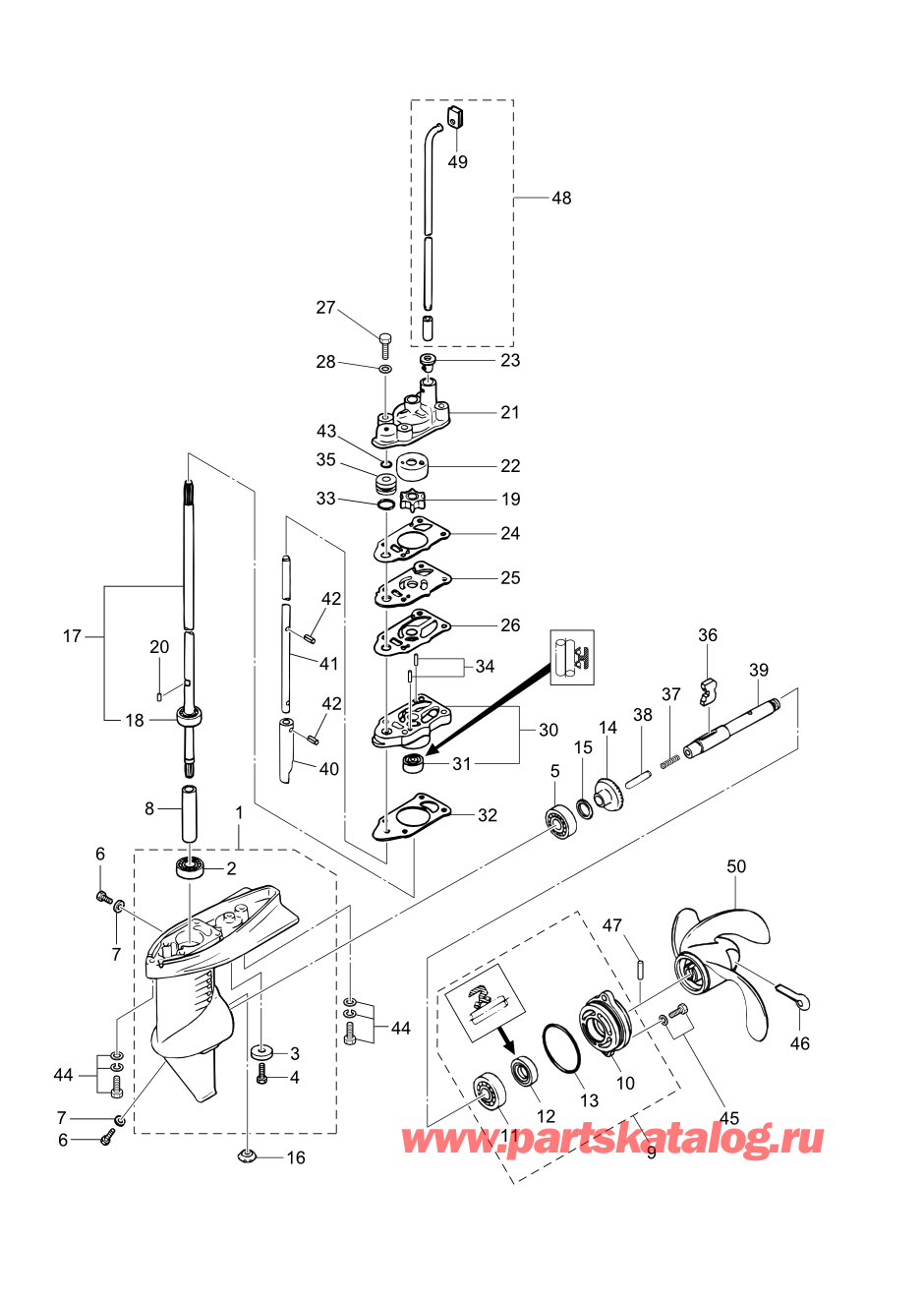 Tohatsu M2.5A2 (002-21040-0AH) / Fig.07 Картер коробки передач (m3.5b2) 