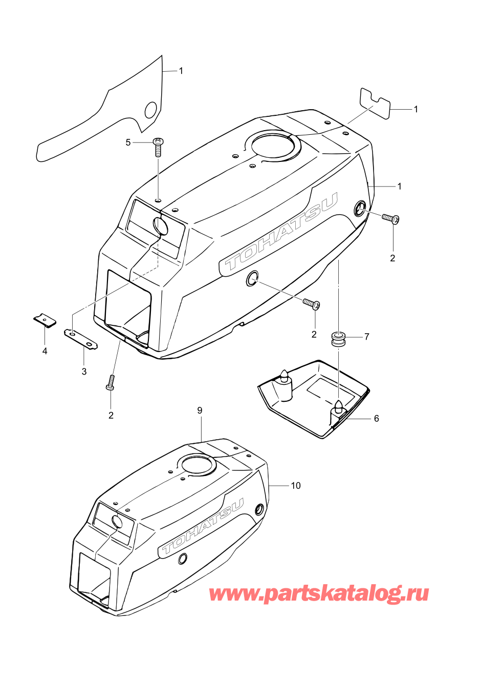 Tohatsu M2.5A2 (002-21040-0AH) / Fig.10 Верх капота 