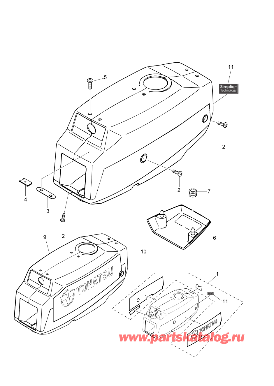 Tohatsu M2.5A2 (002-21040-0AK) / Fig.10 Верх капота 