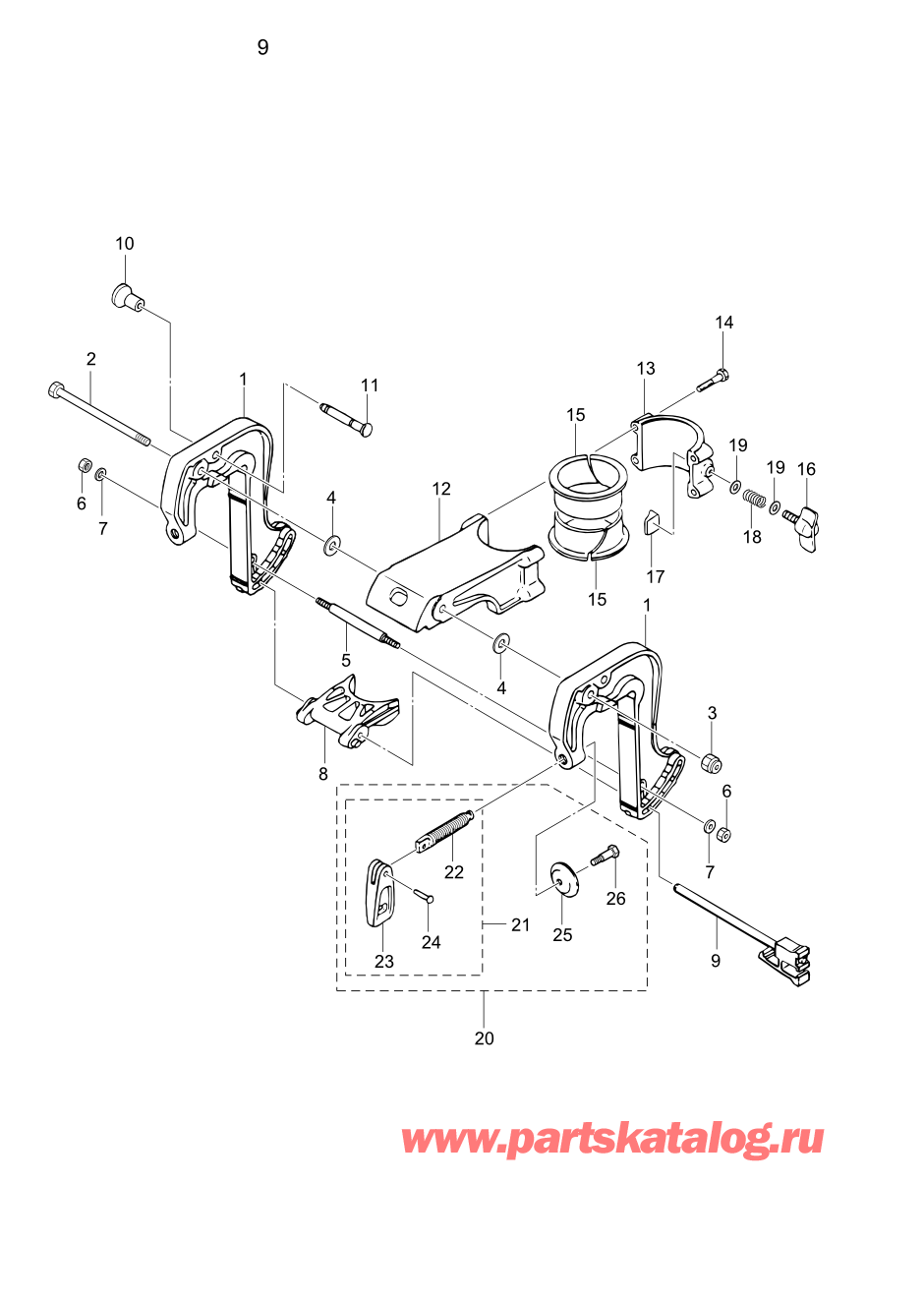 Tohatsu M2.5A2 (002-21040-0BA) / Fig.09 Кронштейн транца / Поворотный кронштейн 