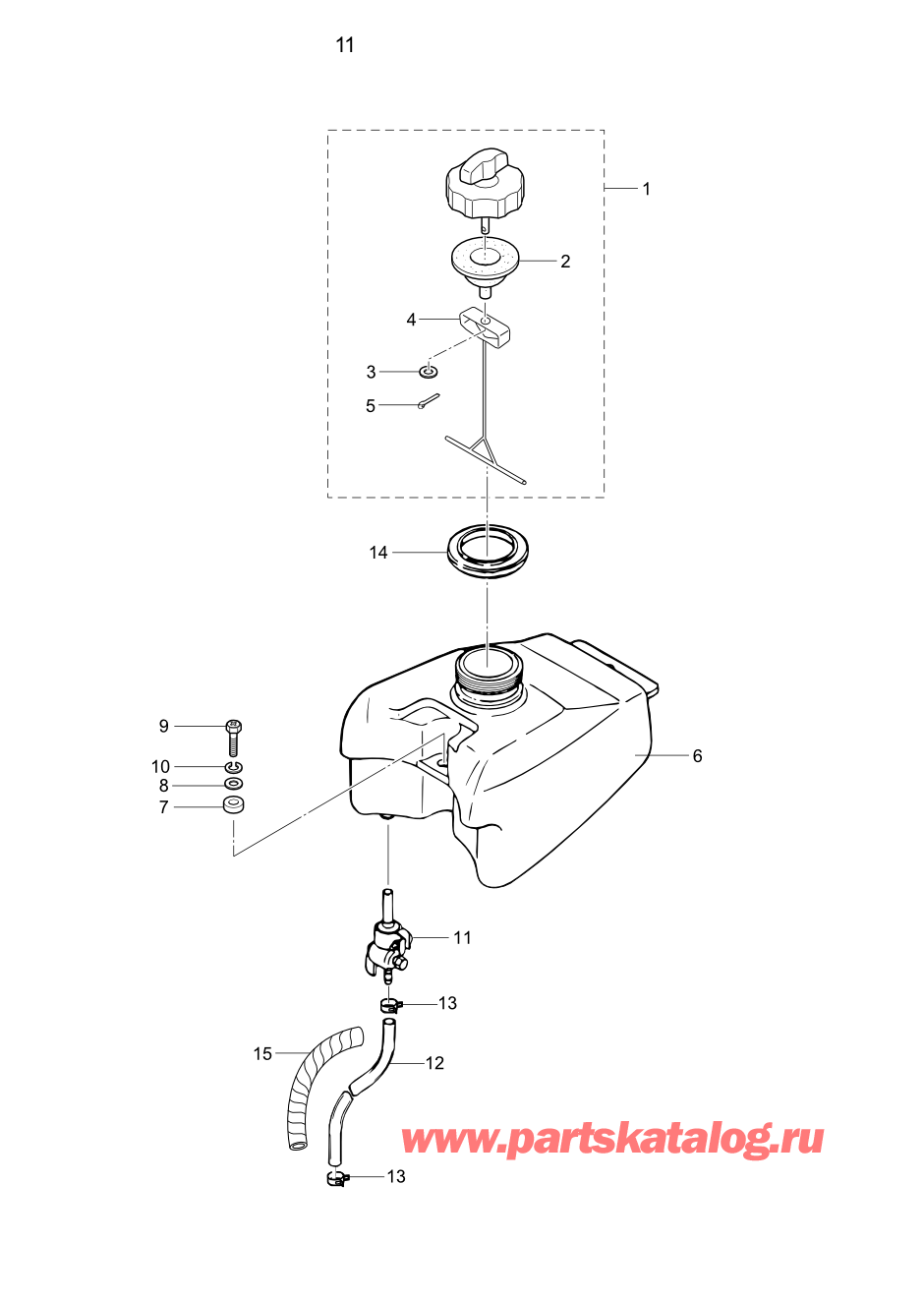 Tohatsu M3.5A2 (002-21040-0BA) / Fig.11 Топливный бак 