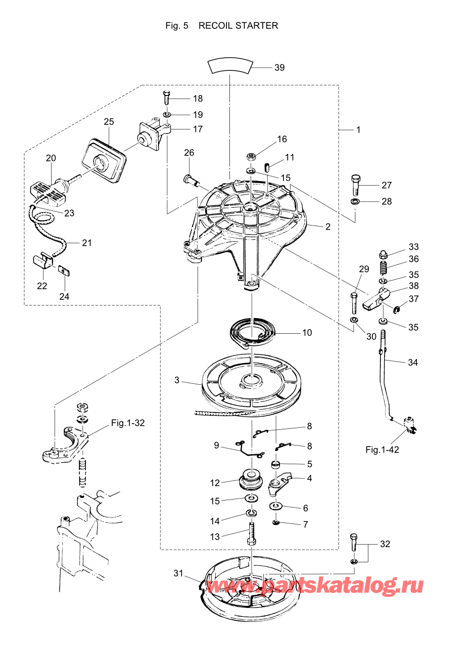 Tohatsu M40C (002-21035-7) / Fig.05 Барабанный стартер 