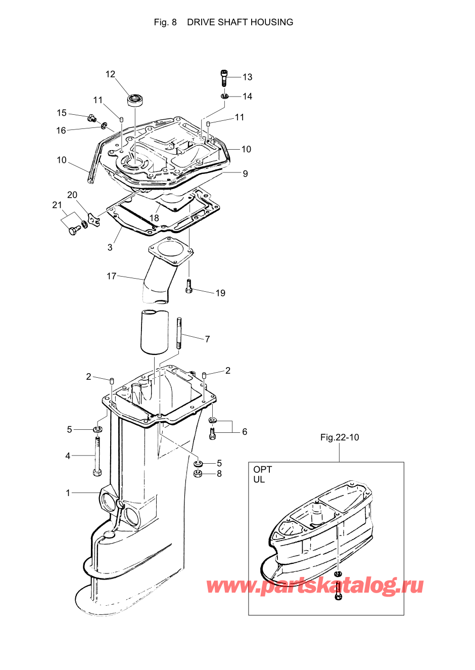 Tohatsu M40C (002-21035-7) / Fig.08 Корпус вала передачи 