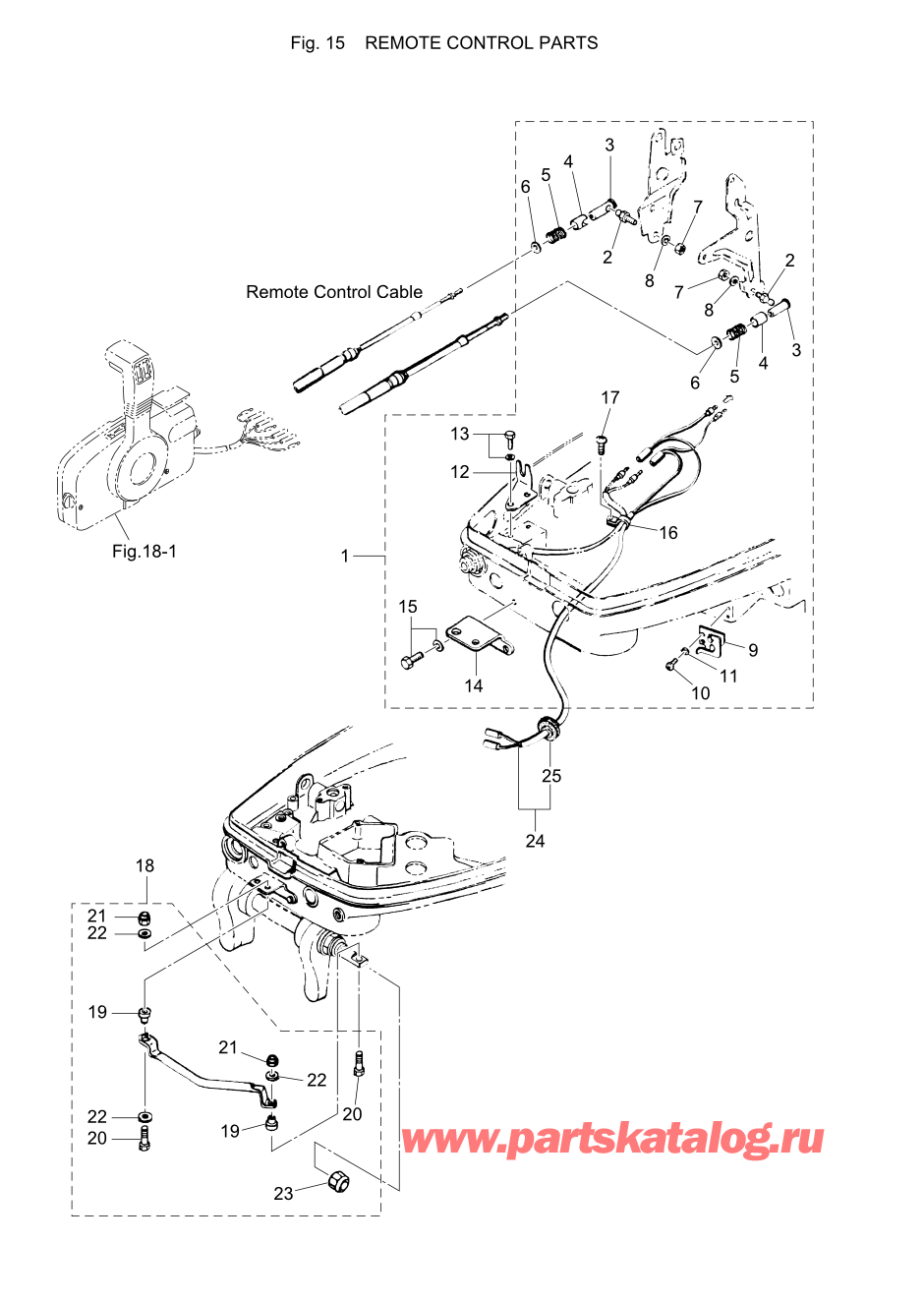 Tohatsu M40C (002-21035-7) / Fig.15 Запчасти для дистанционного управления 