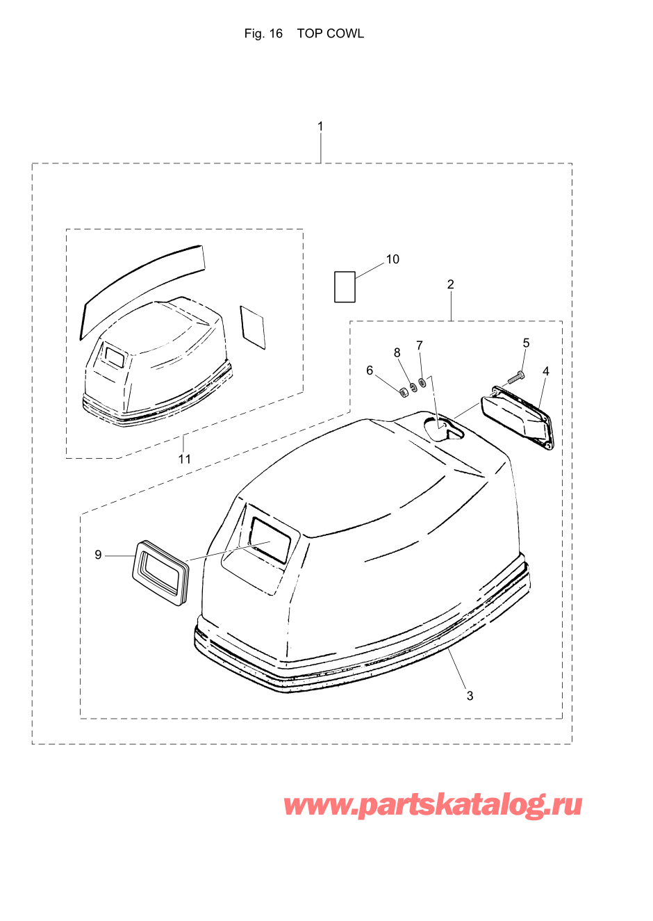 Tohatsu M40C (002-21035-7) / Fig.16 Верх капота 