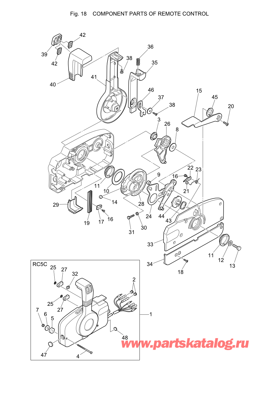 Tohatsu M40C (002-21035-7) / Fig.18 детали и запчасти Of Дистанционное управление 