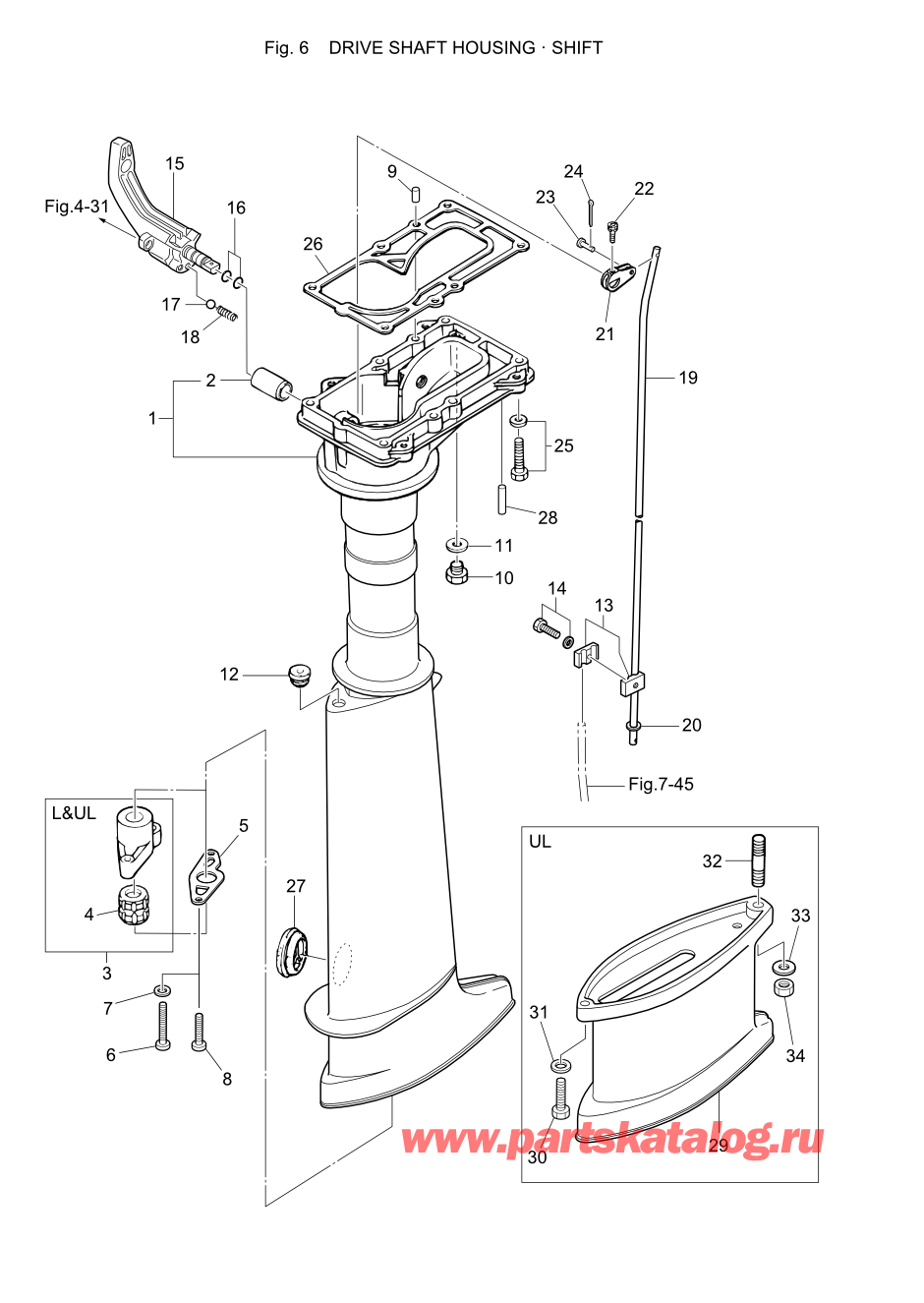 Tohatsu M5B (002-21005-A) / Fig.06 Корпус вала передачи / Переключатель 