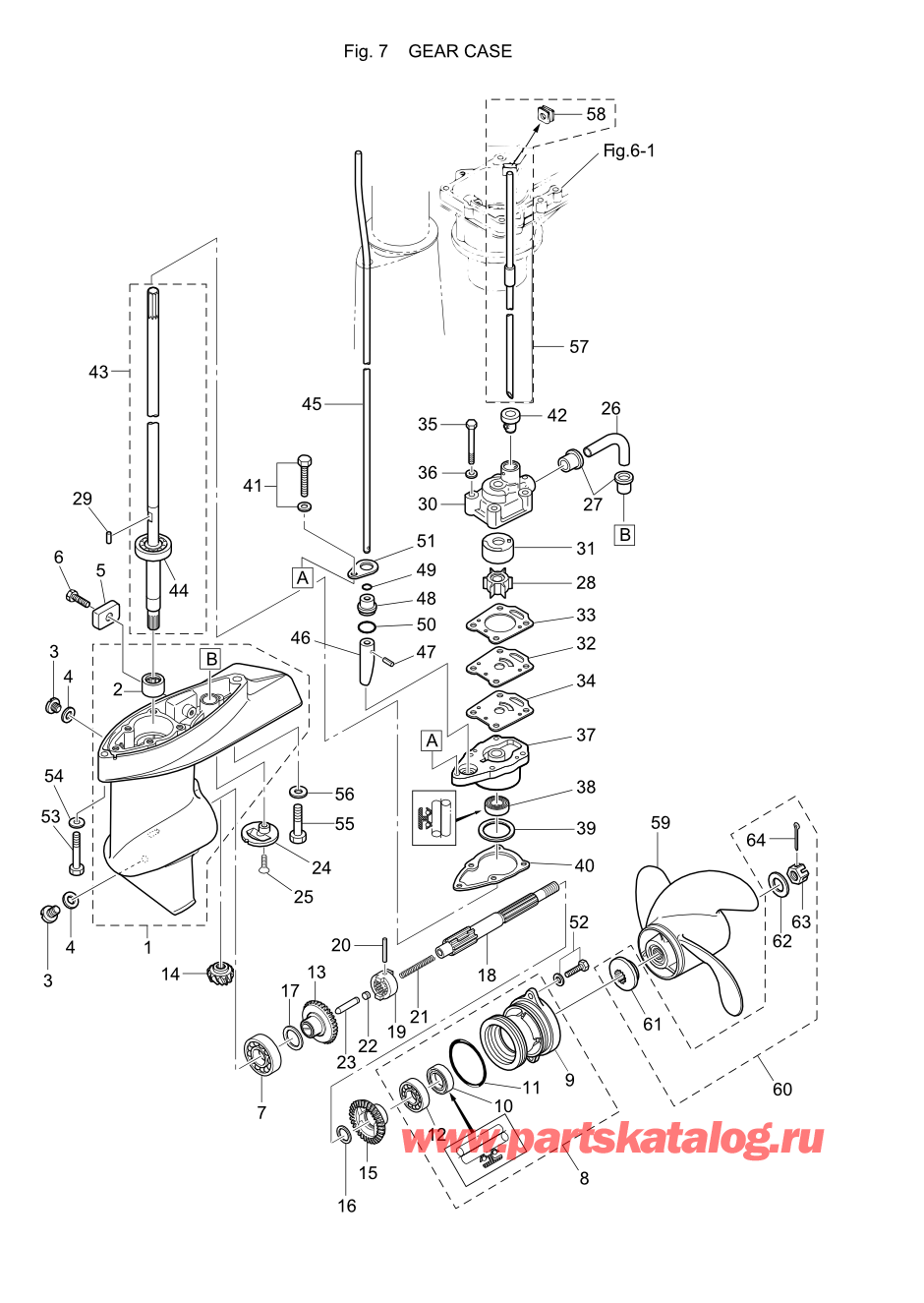 Tohatsu M5B (002-21005-A) / Fig.07 Картер коробки передач 