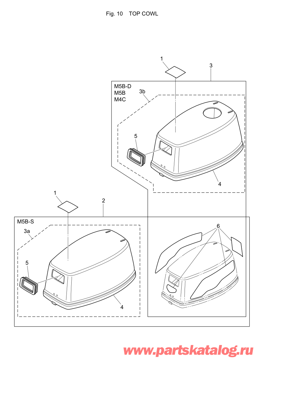 Tohatsu M5B (002-21005-A) / Fig.10 Верх капота 